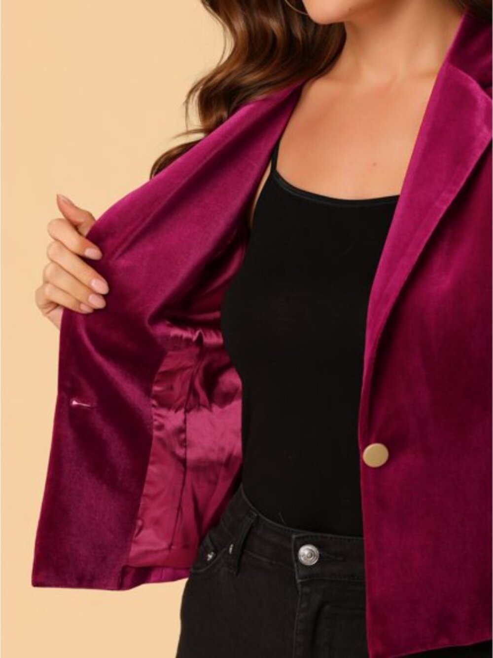 NEW! Allegra K Velvet Gold Button Blazer Jacket | HOLIDAY - Picture 4 of 6